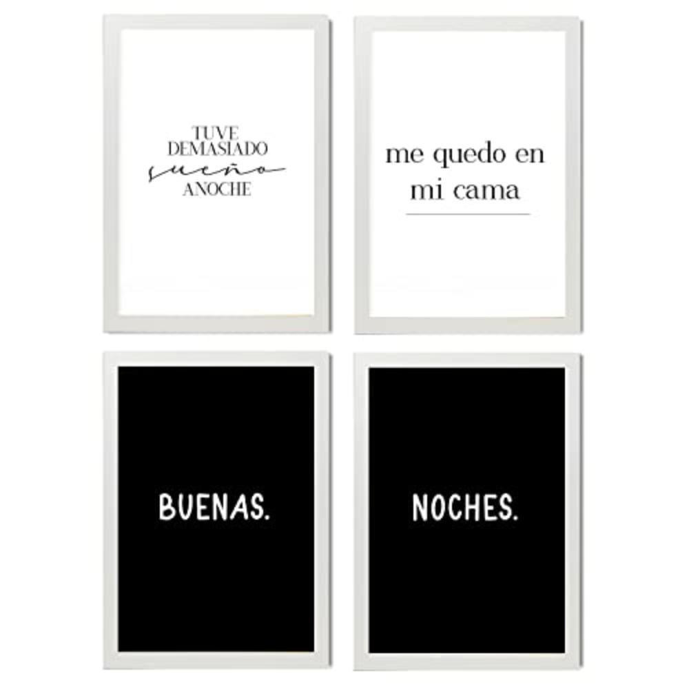 POSTER Set mit 4 Nacht TypografieStil A4 Weißer Rahmen - Weiß, Papier (29.7/3cm) - Nacnic