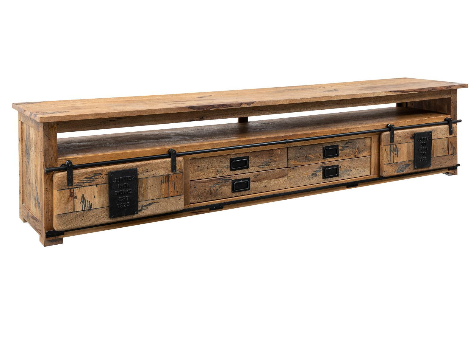 TV-BOARD Mango 260x50x60 natur lackiert RAILWAY #155 - Naturfarben, Holz (260/60/50cm) - Massivmoebel24