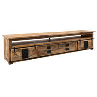TV-BOARD Mango 260x50x60 natur lackiert RAILWAY #155 - Naturfarben, Holz (260/60/50cm) - Massivmoebel24