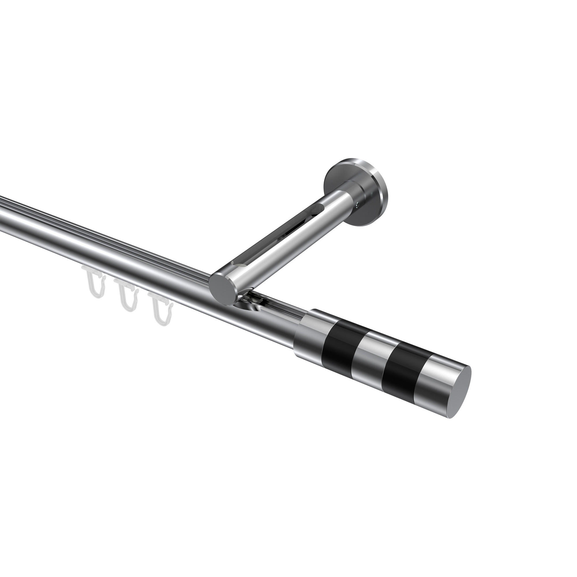 INNENLAUF-GARDINENSTANGEN-SET Siteno Mavell 360 cm (geteilt in 2 x 180 cm), 1-läufig, 20 mm Ø Chrom - Chromfarben/Schwarz, Metall (360cm) - INTERDECO