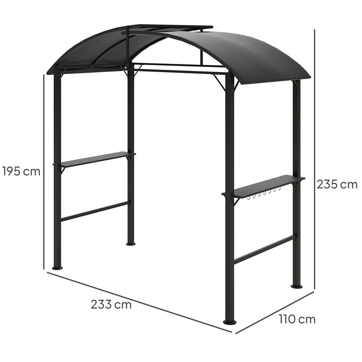 GRILLPAVILLON mit Doppeldach 233 x 110 x 235 cm - Dunkelgrau, Metall (110/235/233cm) - Outsunny