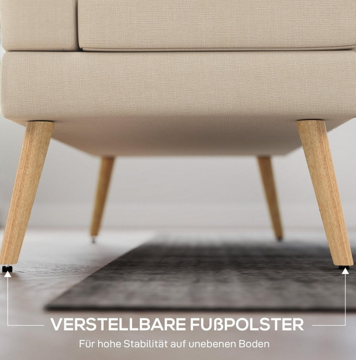 2-SITZER-SOFA aus Kautschukholz 118x68x90 cm in Beige mit getufteter Rückenlehne - Beige, Textil (68/90/118cm) - Modfu