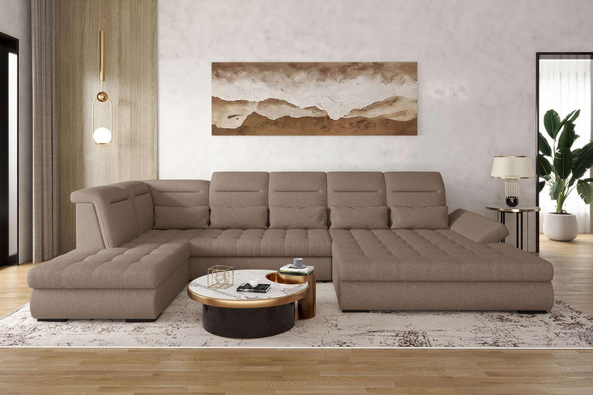 WOHNLANDSCHAFT Toscana Velours inkl. Schlaffunktion - Sandfarben, Textil (358/87/208cm) - 99rooms
