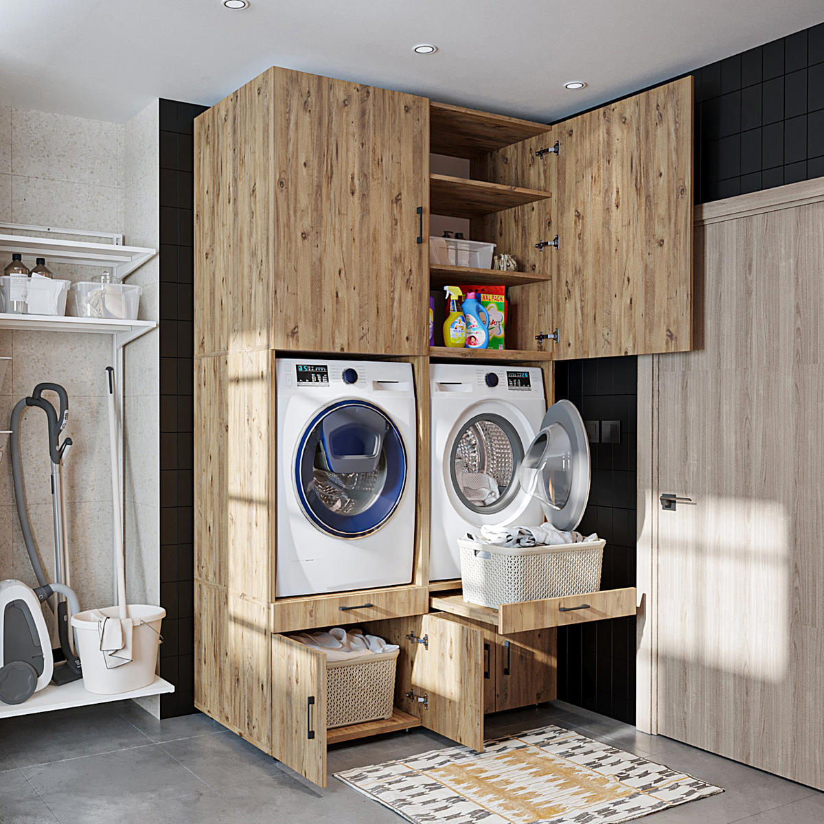 WASCHMASCHINENSCHRANK Serie 3 134cm Breit, 240cm Hoch - Eichefarben, Holzwerkstoff (134/240/67cm)