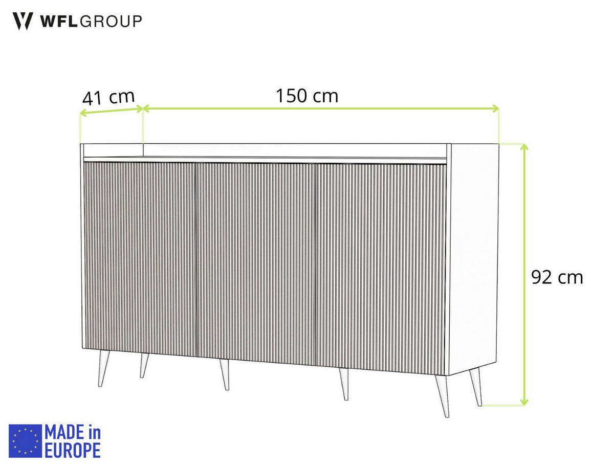 SIDEBOARD Arysa in Braun Walnuss Holzoptik 92/150/41 cm - Walnussfarben/Schwarz, Holzwerkstoff/Metall (150/92/41cm) - WFL GROUP