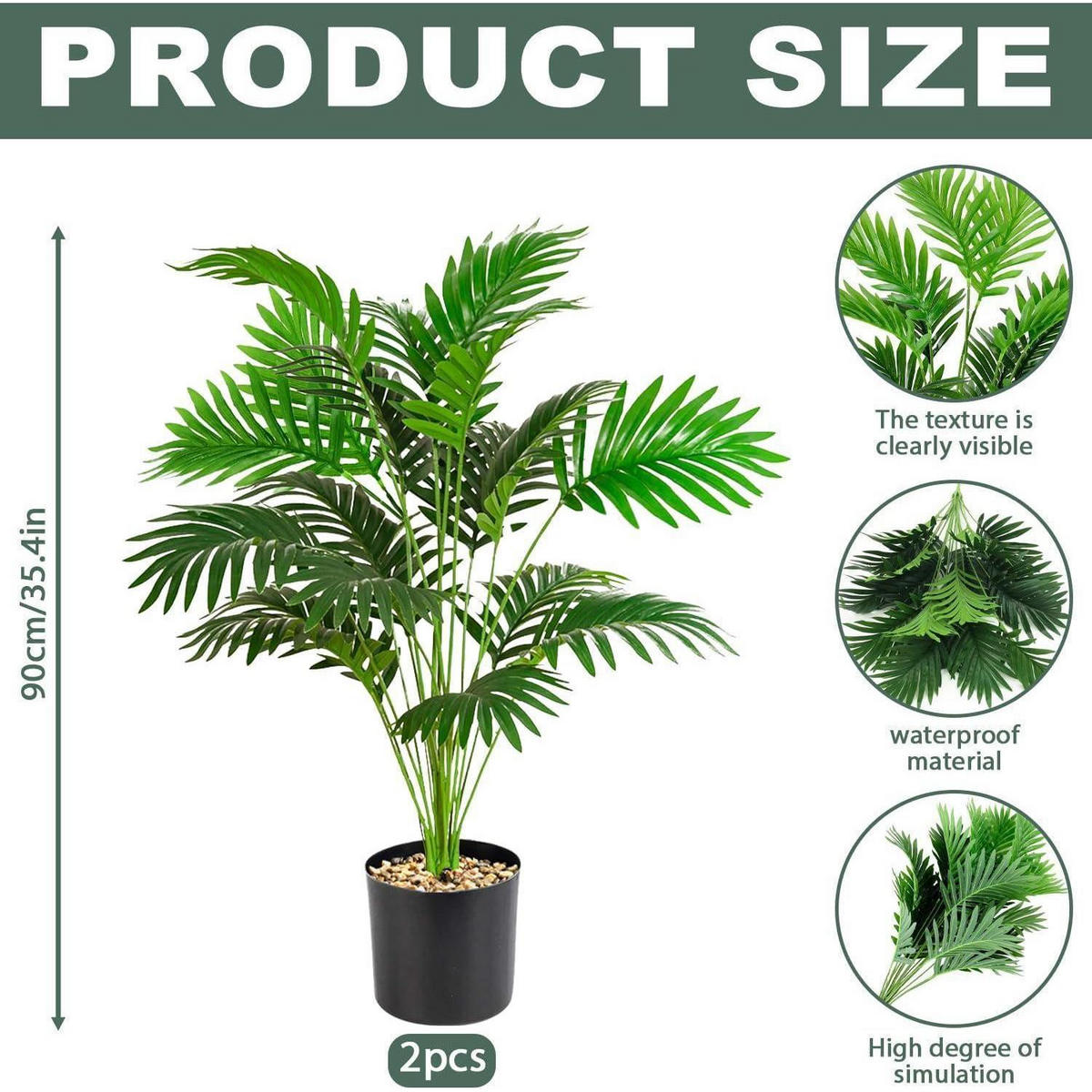 KUNSTPFLANZE 2-teiliges Set Palme 90 cm - Grün, Kunststoff (10cm)