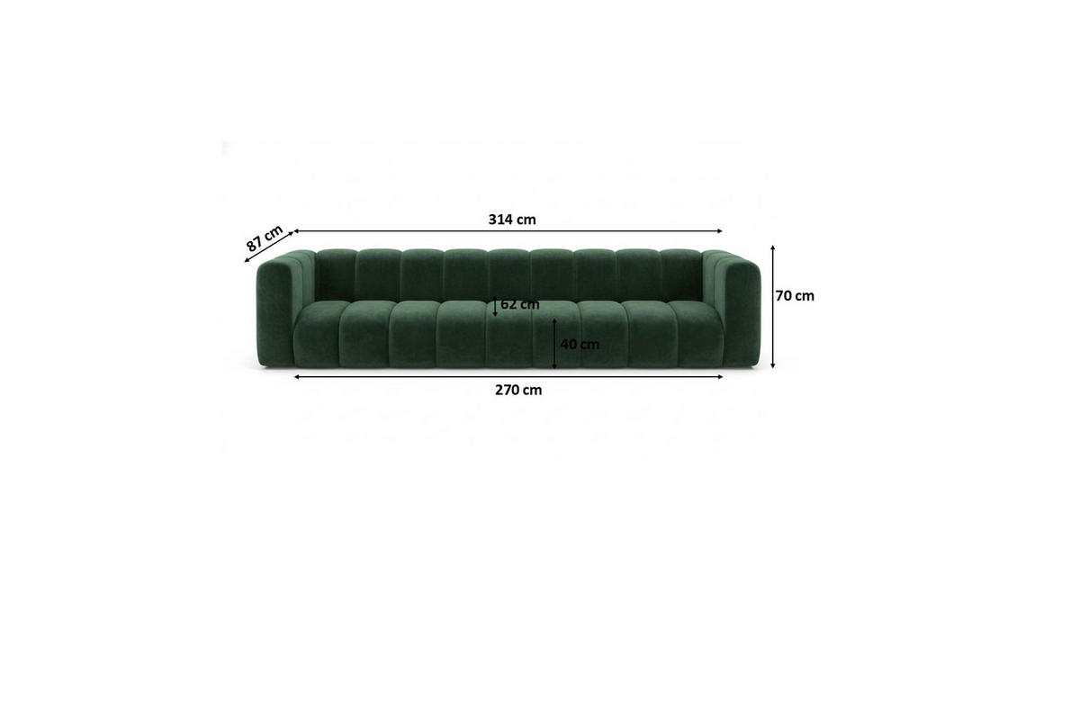 COUCH, Fünfsitzer-Sofa Grand, Veloursstoff Salvador, Grün - Grün, Holz (314/70/87cm) - Kaiser Möbel