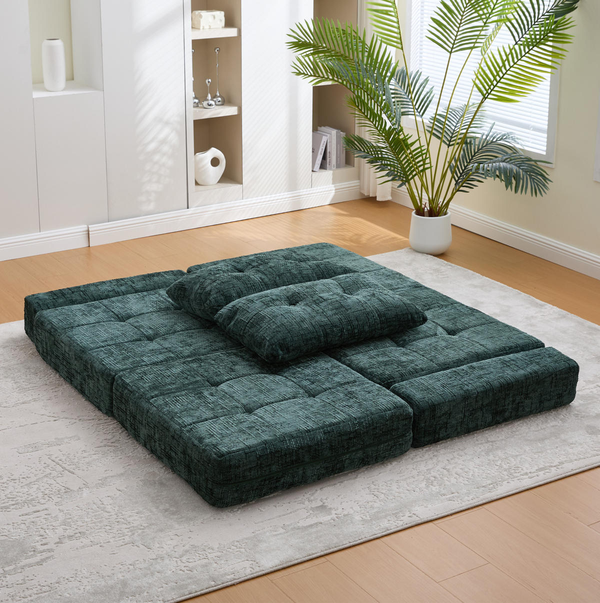 SCHLAFSOFA aus Chenille 79x79x57 cm Smaragdgrün klappbar mit Kissen, Rückenlehne und Schaumstoffpolsterung - Dunkelgrün, Textil (79/57/79cm) - Modfu