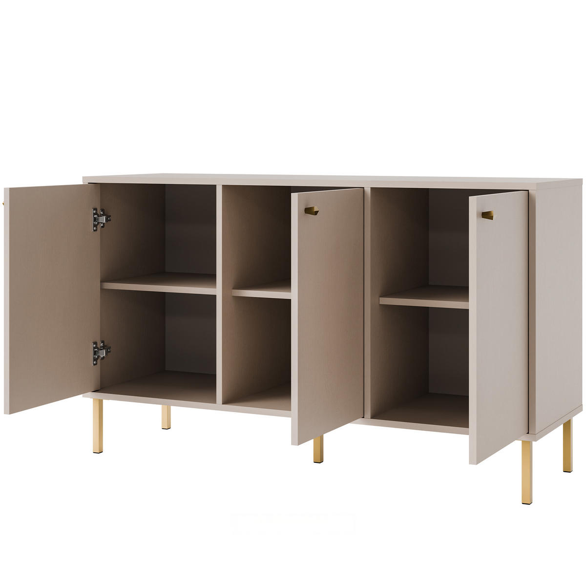 KOMMODE FLOREN, Creme/Gold - Creme, Holzwerkstoff/Metall (124.5/73.9/40.8cm) - KONSIMO®