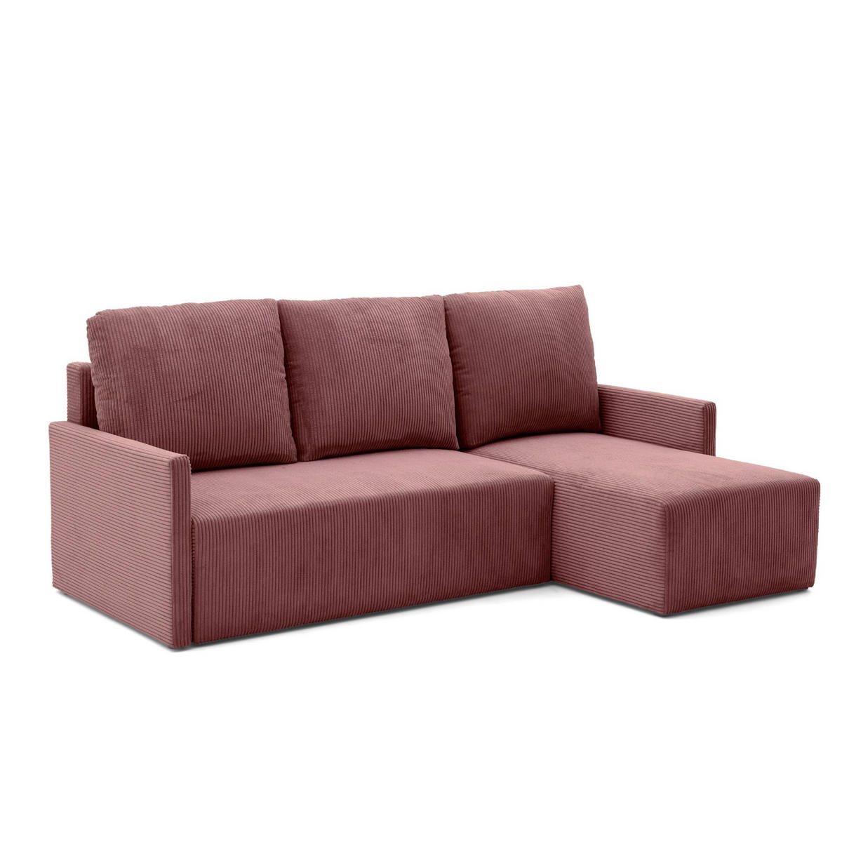 ECKSOFA GARDA L universell links/rechts montierbar mit Schlaffunktion 132x198 cm Cord Rosa - Pink/Schwarz, Holz/Kunststoff (209/145cm) - NACANAPA