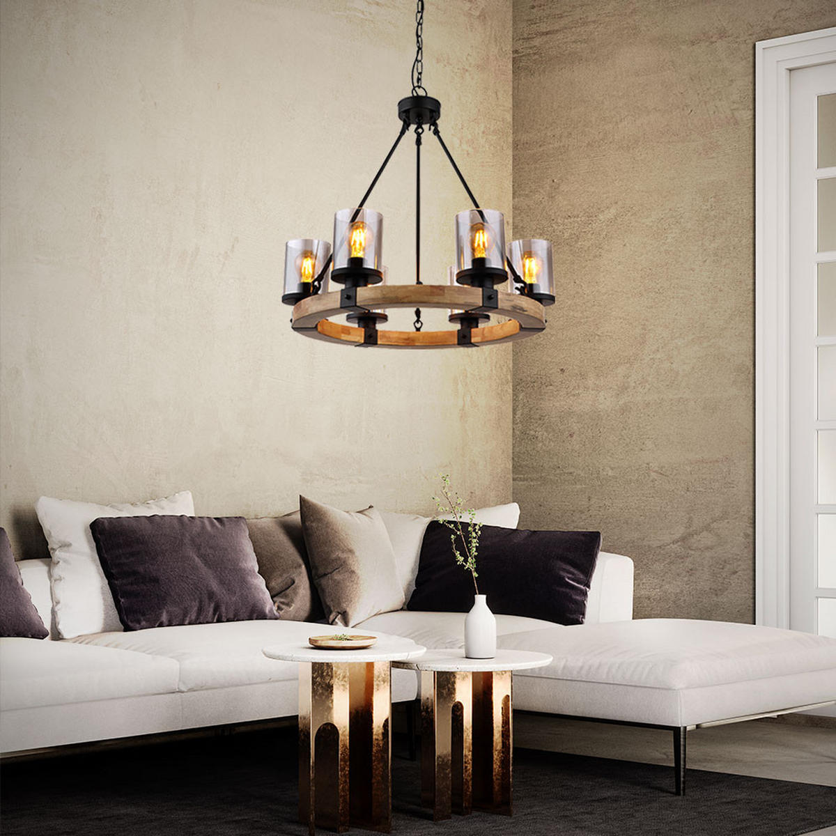 KRONLEUCHTER LILA Holzoptik Schwarz - Schwarz, Holz (59/59/98cm) - Globo Lighting