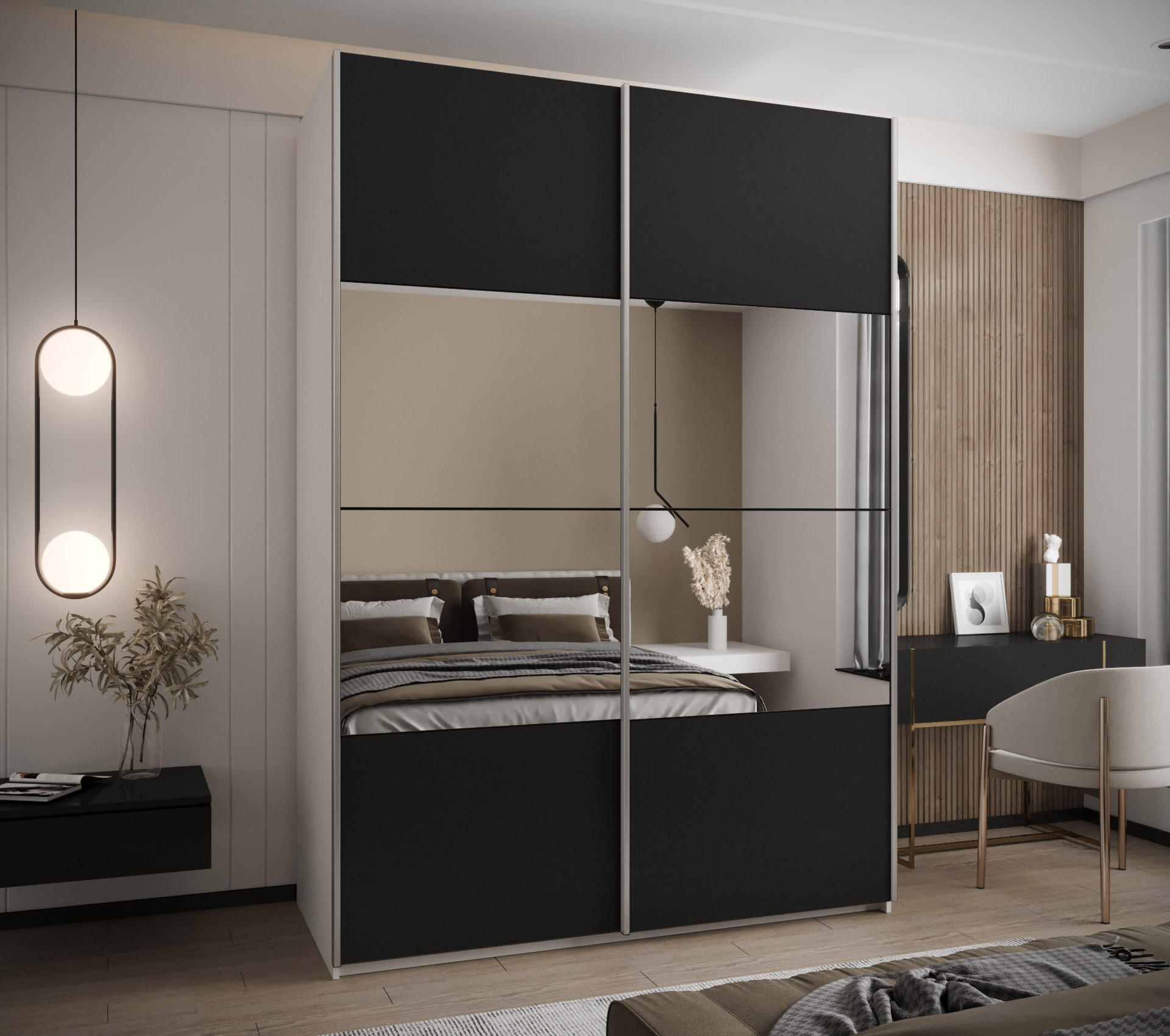 SCHWEBETÜRENSCHRANK 245,5/180/64 2-türig - Silberfarben/Schwarz, Holz/Metall (180/245/64cm) - Abiks Möbel