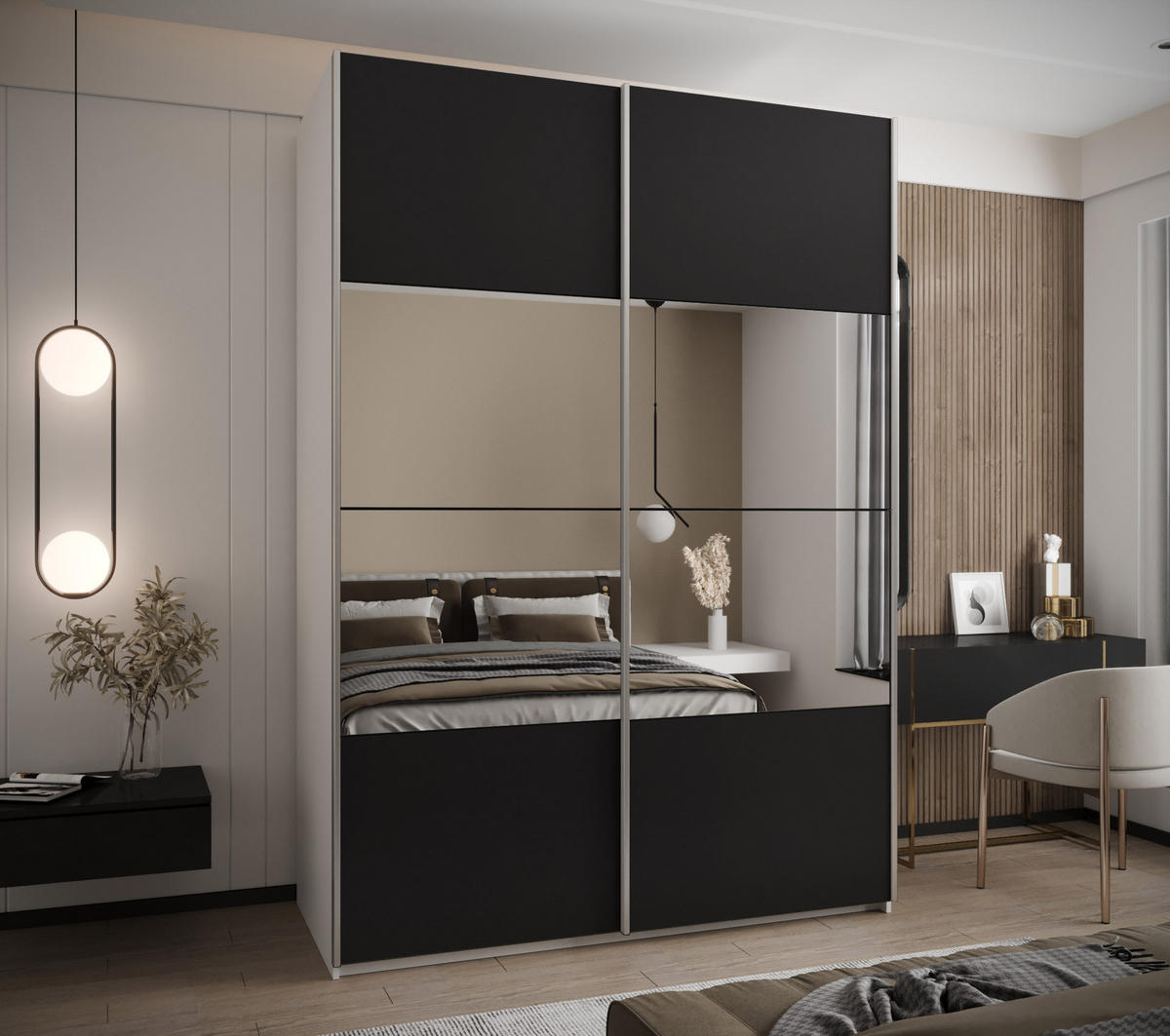 SCHWEBETÜRENSCHRANK 245,5/180/64 2-türig - Silberfarben/Schwarz, Holz/Metall (180/245/64cm) - Abiks Möbel