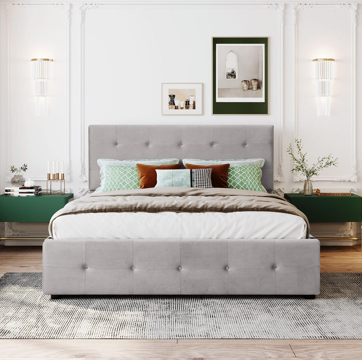 POLSTERBETT 140/200 cm grau mit Schubladen und Lattenrost - Grau, Textil (140/200cm) - OKWISH