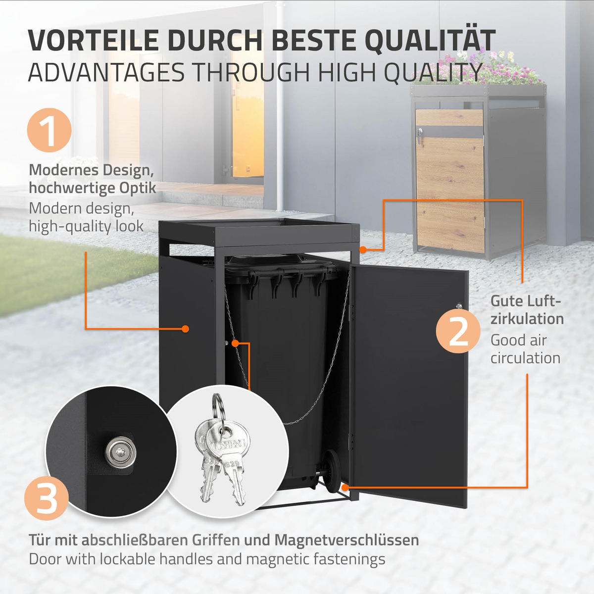 MÜLLTONNENBOX 1er mit Pflanzdach Anthrazit-Eichenoptik - Braun, Metall (68/124/80cm) - ML-DESIGN