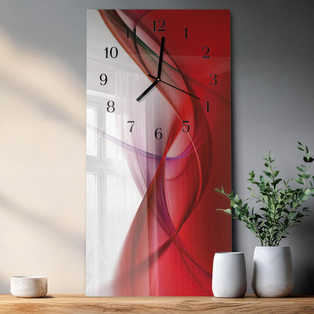 WANDUHR 60x30 cm - Strand Meer - Rot, Glas (30/60/0.4cm) - TULUP