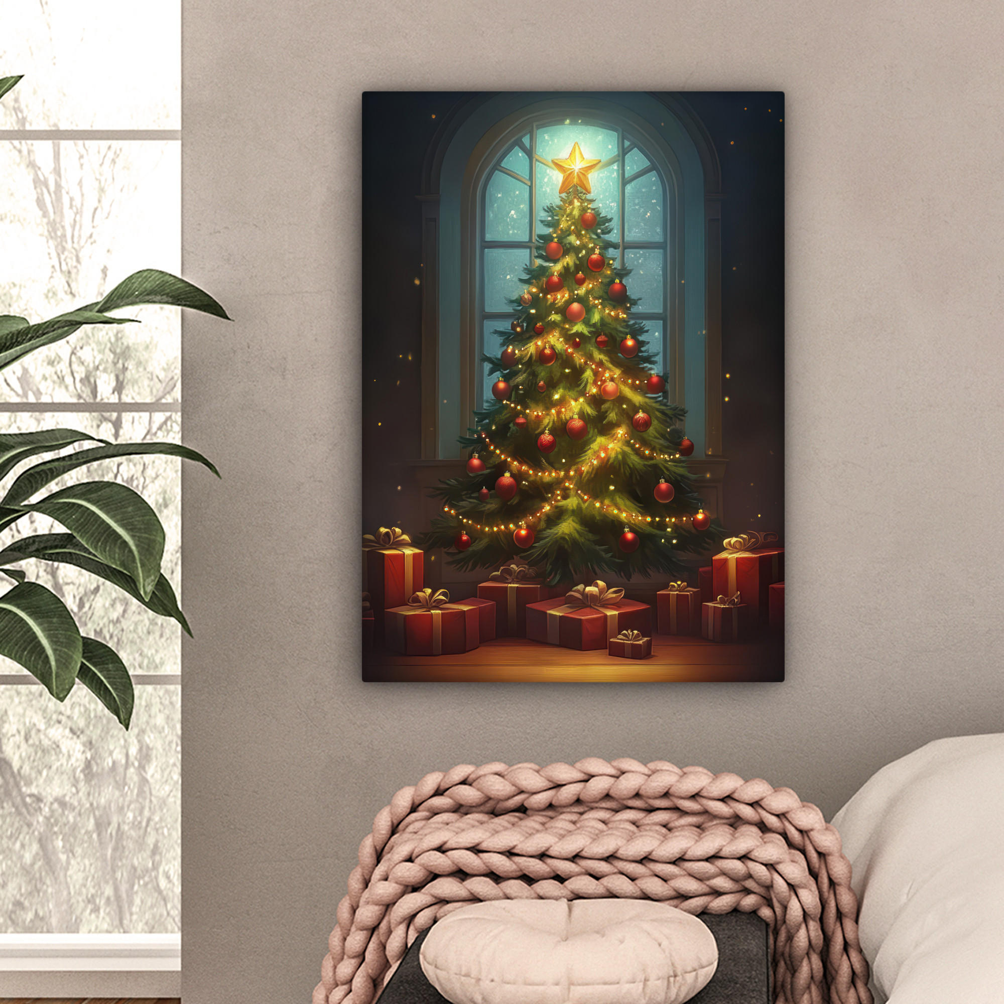 LEINWANDBILD Weihnachtsbaum - Geschenk - Winter 60x80 cm - Grün, Textil (60/80cm) - MuchoWow