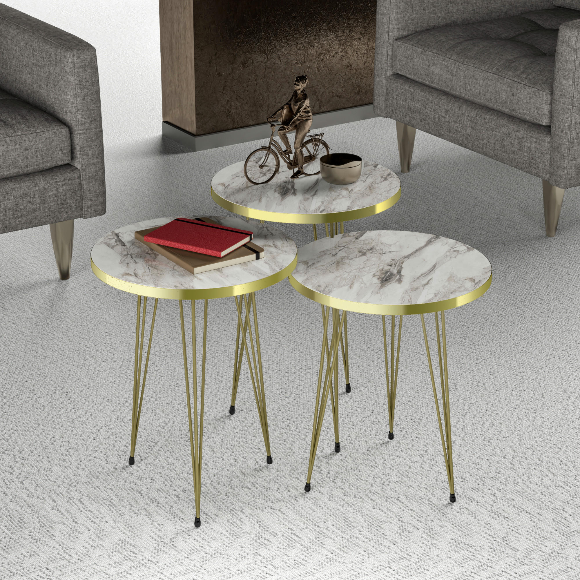 SATZTISCH Ry im 3er Set - Weiß, Metall (34/34/55cm) - [en.casa]
