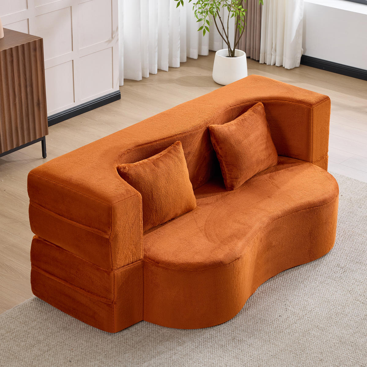 2-SITZER SCHLAFSOFA Mikrofaser Orange mit Klappfunktion und 2 Kissen - Orange, Textil (180/70/110cm) - WISHDOR