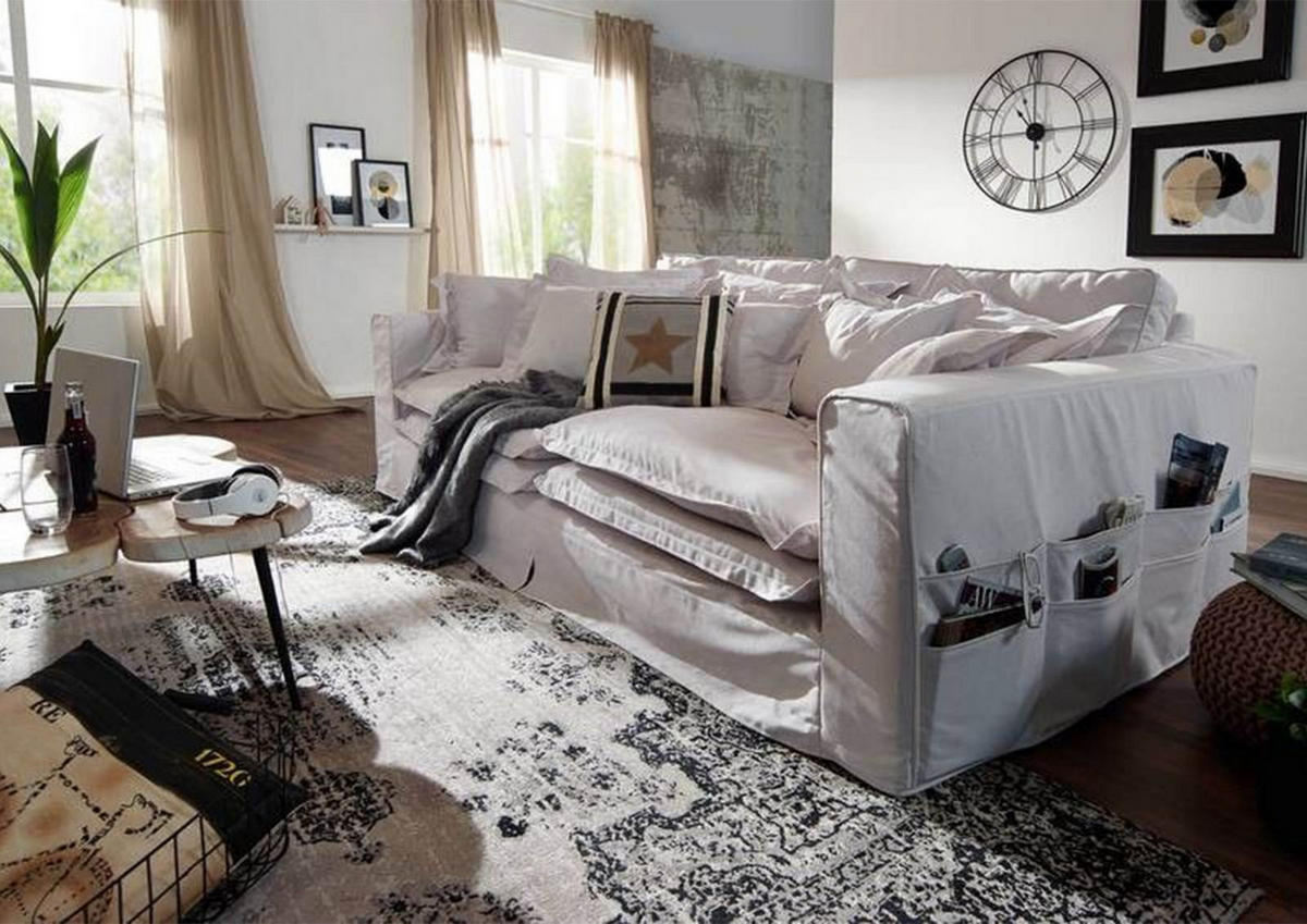 HUSSENSOFA 3-Sitzer 236x138x76 weiß KINGSTON - Weiß, Textil (236/76/138cm) - Massivmoebel24