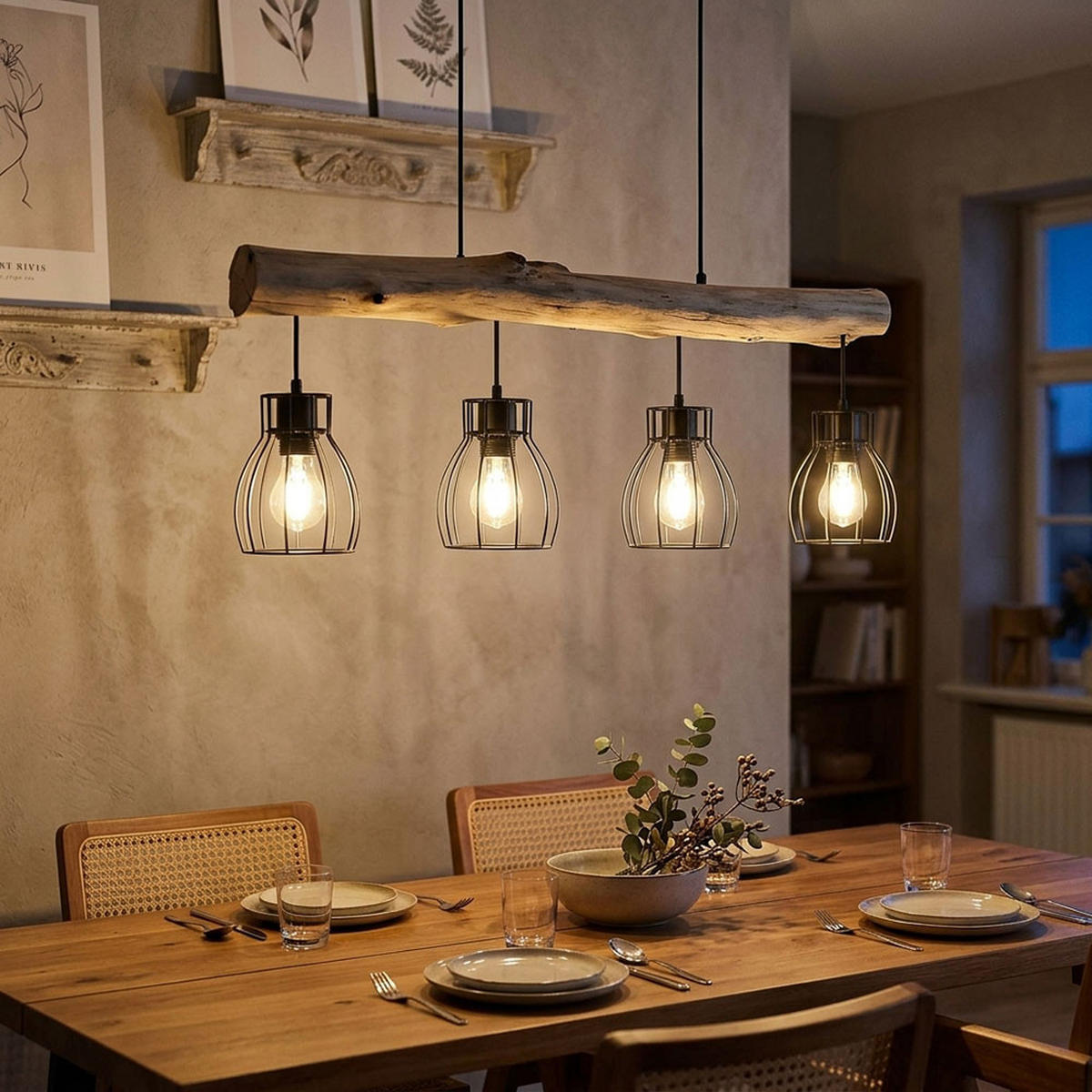 LED HÄNGELEUCHTE Holz Schwarz - Schwarz, Holz (82.5/13.6/140cm) - Globo Lighting