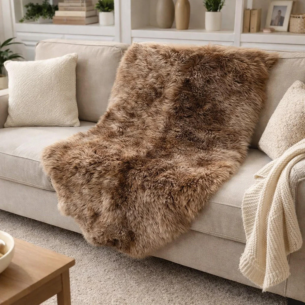 FELL Öko Schaffell Lammfell Ice Brown ca. cm - Braun, Fell (85/135cm) - Provellus