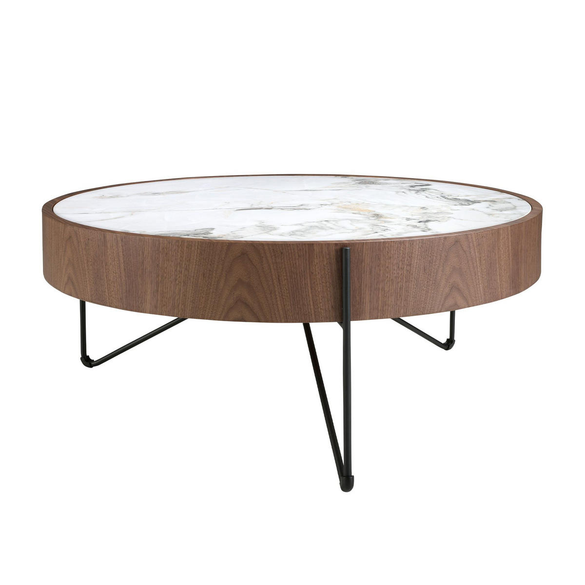 COUCHTISCH rund Walnuss | Weiß | Schwarz 81/81/33 cm - Walnussfarben/Schwarz, Holz (81/81/33cm) - ANGEL CERDA