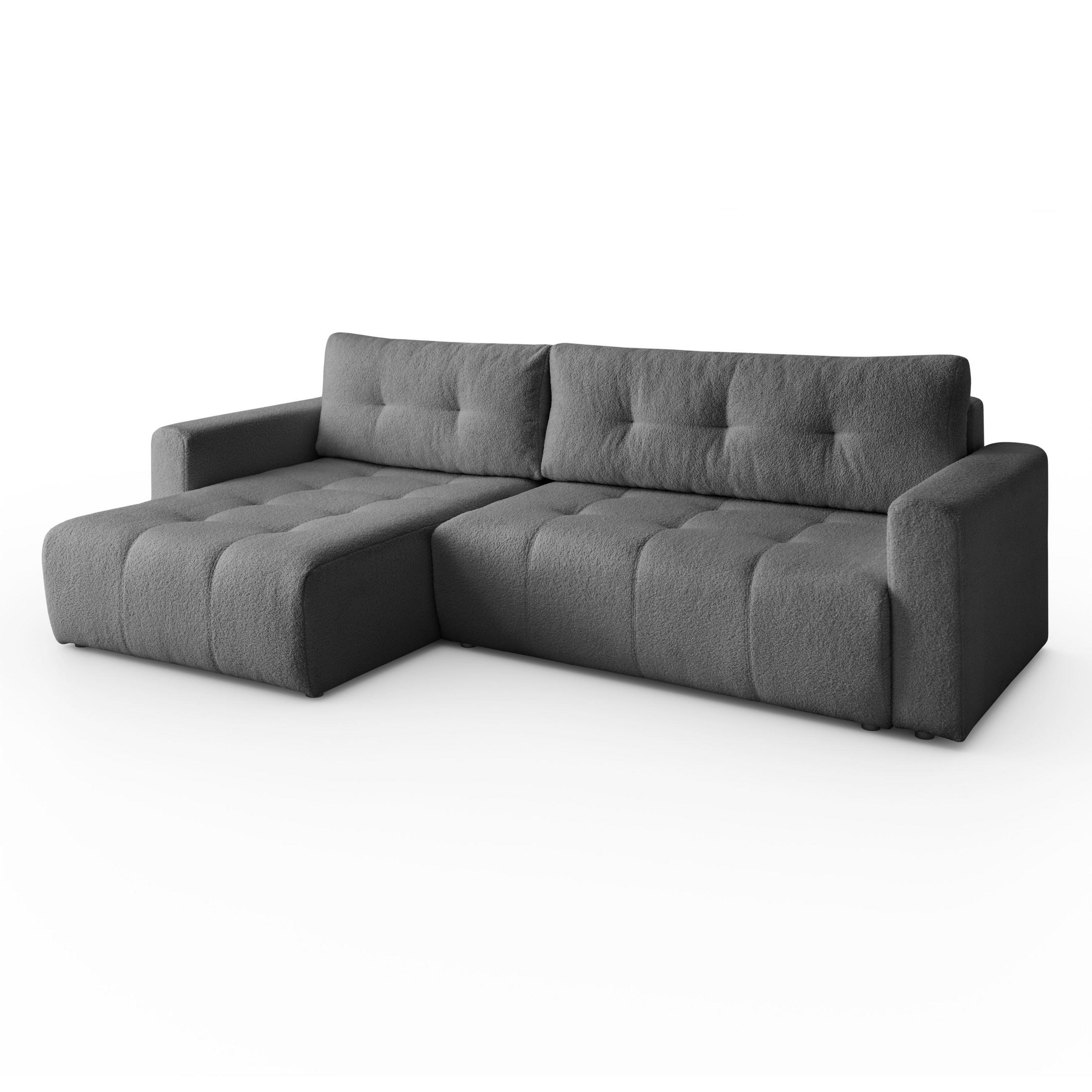 ECKSOFA Viola in L-Form, grau, Lammfelloptik, 261 x 143 cm mit Schlaffunktion und Bettkasten - Grau, Textil (261/143cm) - Margaret Hadas24