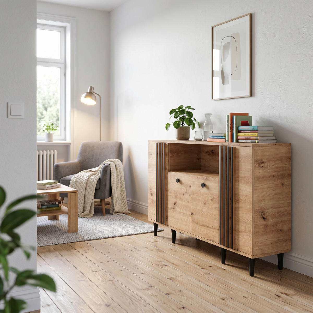 KOMMODE ARTIANO 160/92,5/40cm mit 4 Türen Eiche Artisan - Eiche Artisan, Holzwerkstoff (160/92.5/40cm) - MASSENO