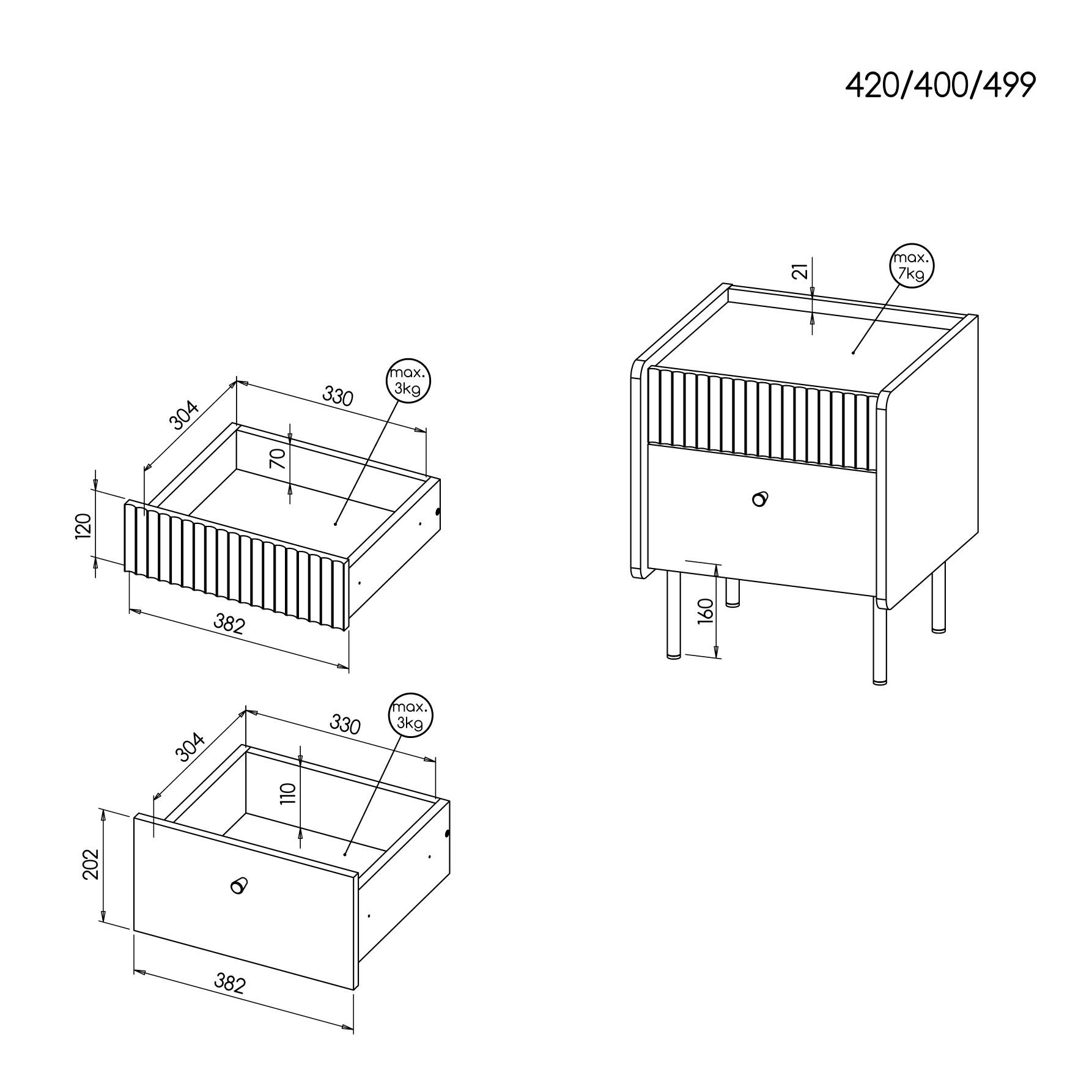 NACHTTISCH Piano mit 2 Schubladen, Mattschwarz + Warmia-Nussbaum - Dunkelbraun/Schwarz, Holzwerkstoff (42/50/40cm) - Beautysofa