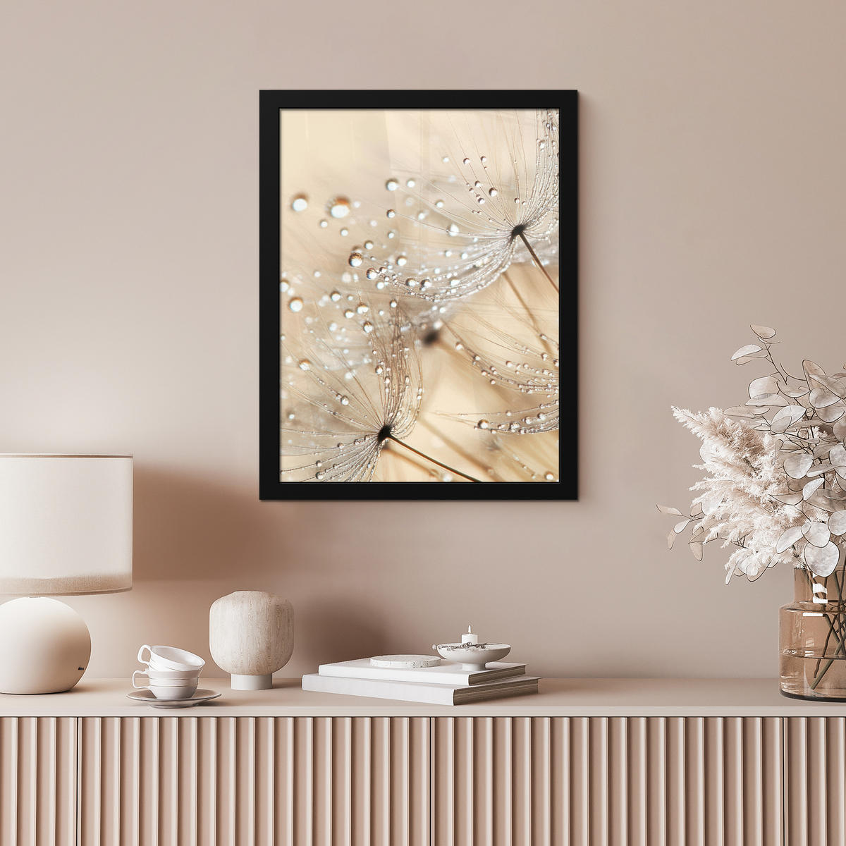 GERAHMTES BILD Löwenzahn - Abstrakt - Natur - Beige 30x40 cm - Braun, Papier (30/40cm) - MuchoWow
