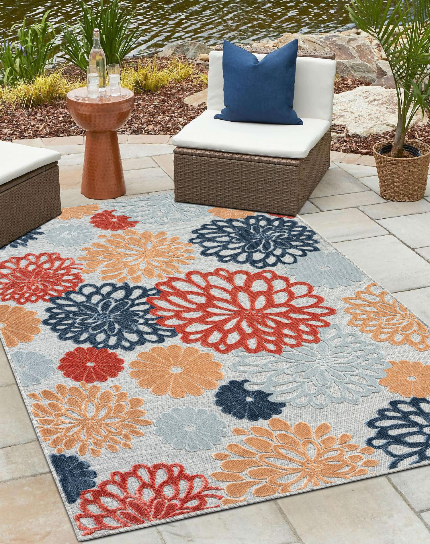 OUTDOORTEPPICH Bramble Dunkelblau,Rostfarben,Currygelb 100/160 cm - Multicolor/Hellgrau, Textil (100/160cm) - My-Rug