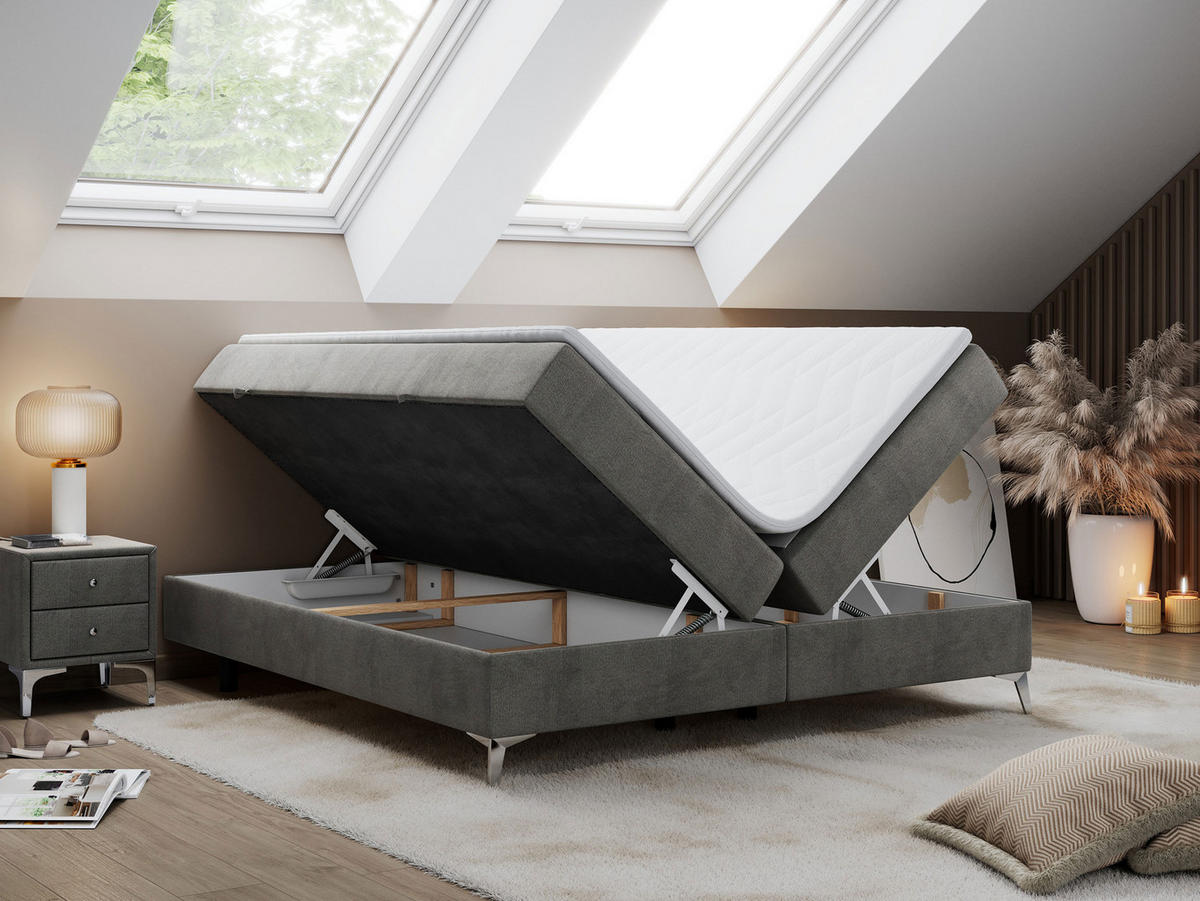 BOXBETT LESS 180/200 Dunkelgrau Velvet - H3 - Dunkelgrau, Holz/Textil (180/200cm) - MKS