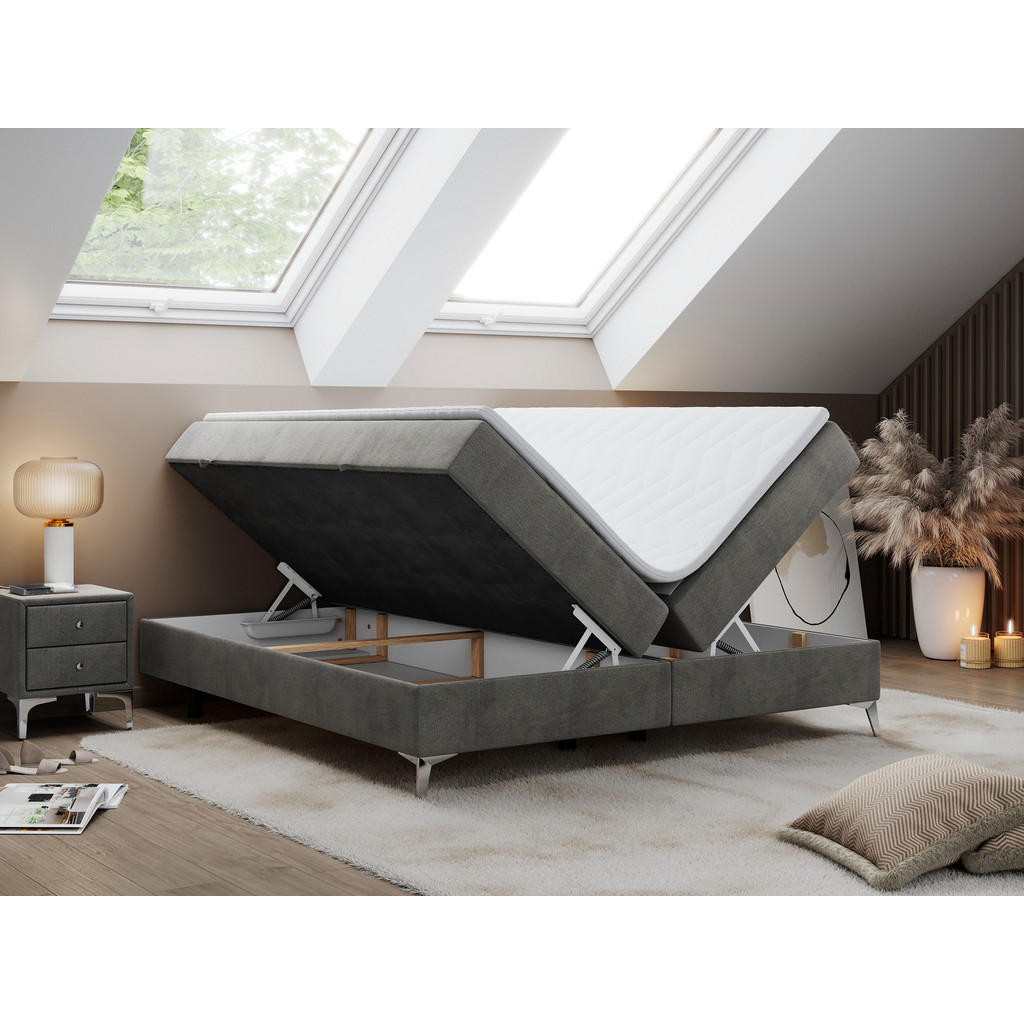 Thumbnail - MKS Boxbett, Dunkelgrau, Textil, 2-Sitzer, H3, Rechteckig, 200x200 cm, Schlafzimmer, Betten, Boxspringbetten