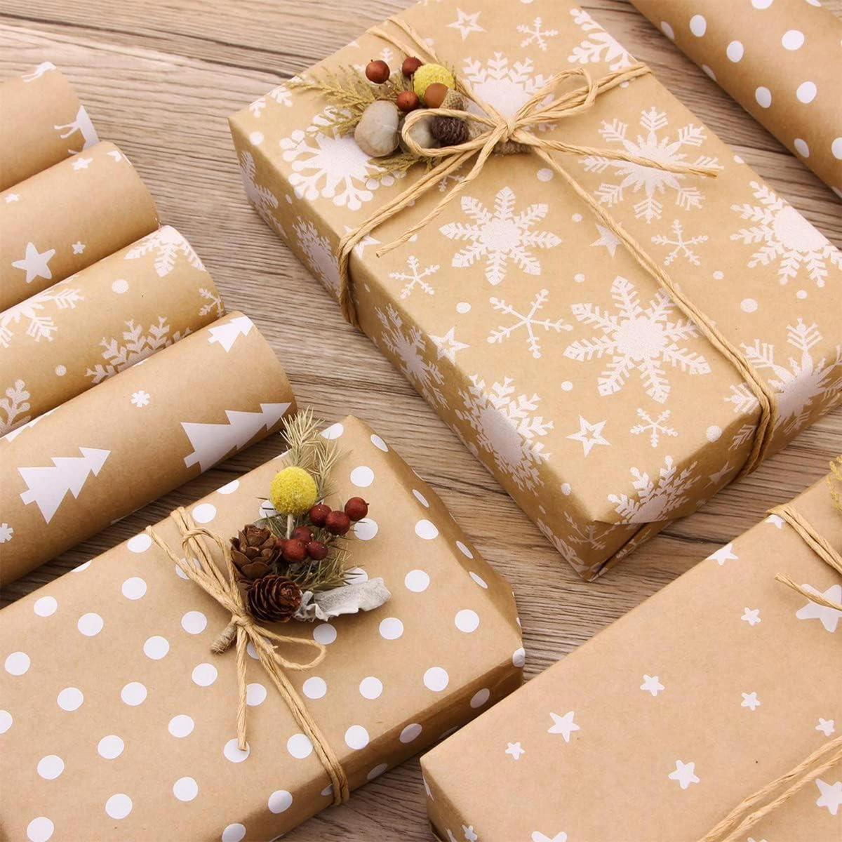 GESCHENKPAPIER 5er Set Braun 44 cm x 3 m Weihnachtsmotive - Braun, Papier (44/0.1/300cm)
