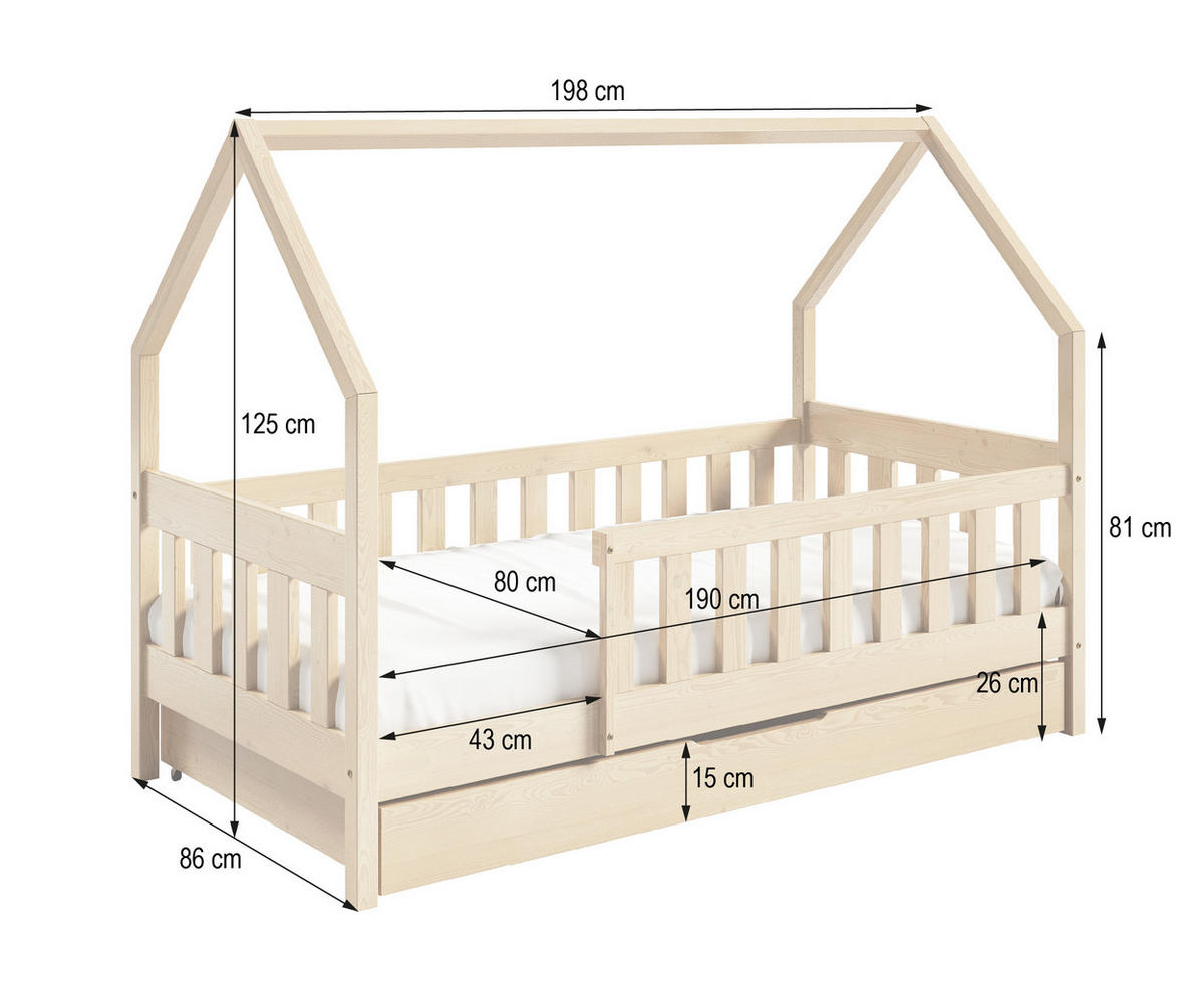 KINDERBETT BELLA mit Bettkasten 80x190 cm Kieferfarben - Kieferfarben, Holz (80/190cm) - MASSENO