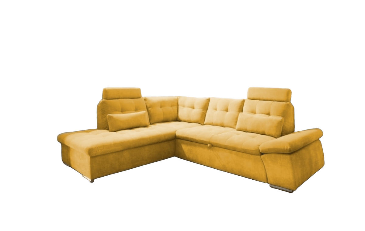 ECKSOFA mit Schlaffunktion, Bettkasten und verstellbarer Armlehne - Chromfarben/Gelb, Textil (260/219cm) - ed exciting design