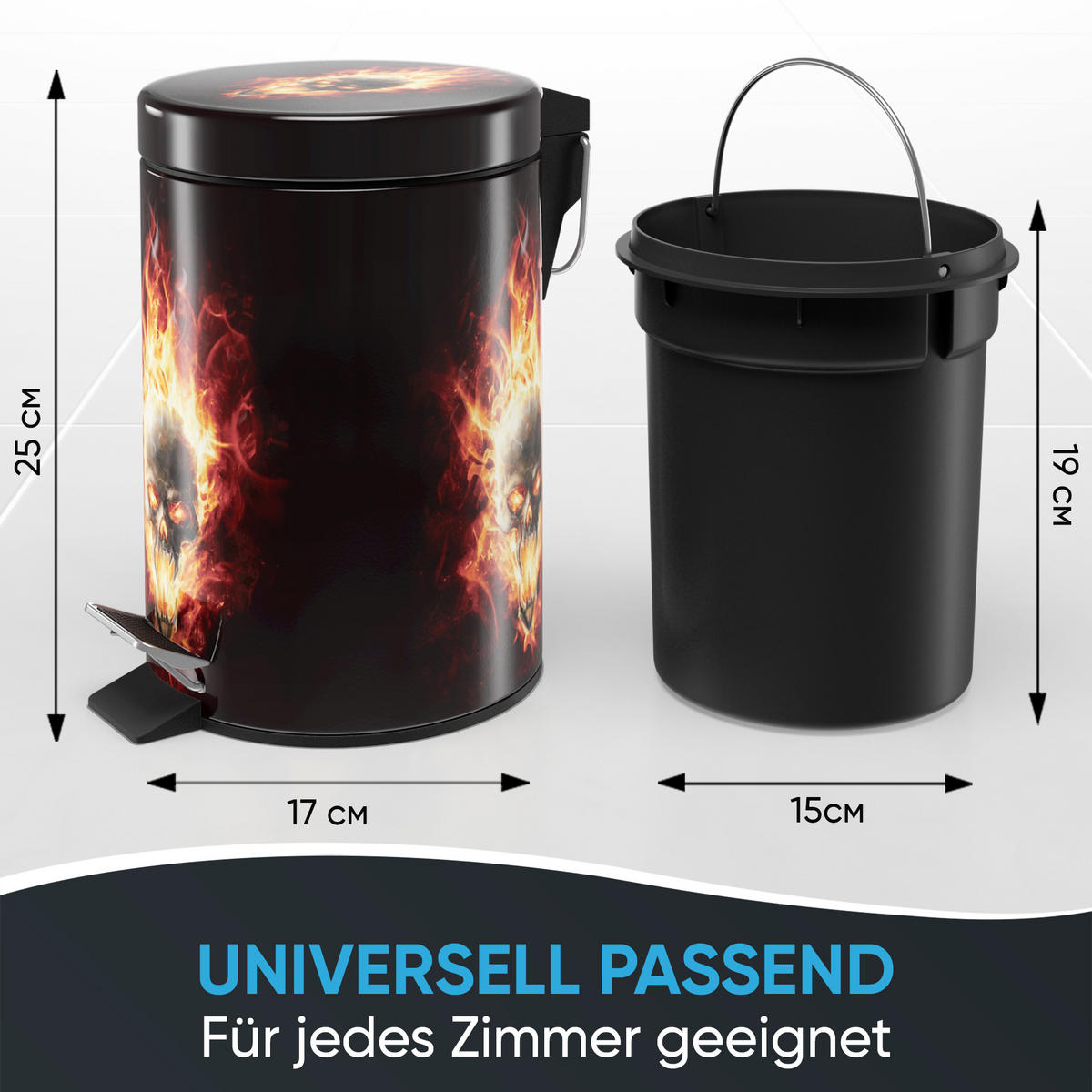 KOSMETIKEIMER Totenkopf in Flammen - Gelb/Rot, Kunststoff/Metall (17/25/25cm) - Sanilo