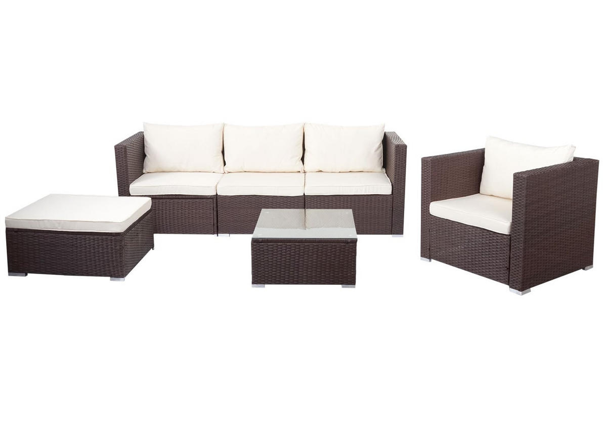 GARTENGARNITUR Lounge-Set Braun Kissen Creme - Braun, Metall - PROREGAL