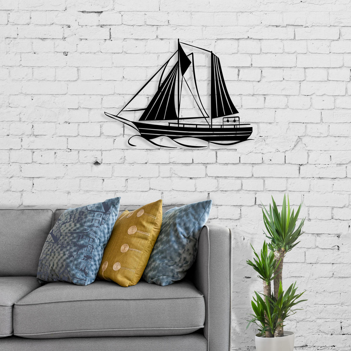 WANDDEKORATION Metal Nr.30 Sail 55/40/3 cm - Schwarz, Metall (55/40/3cm) - Decortie