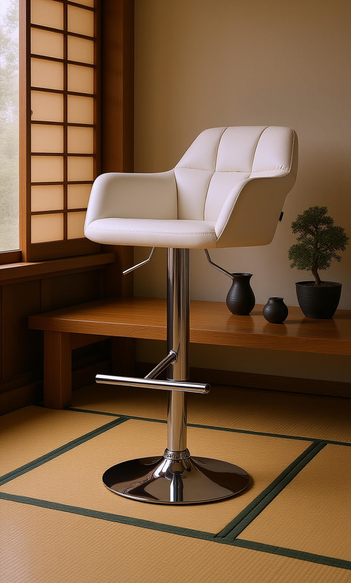 BARHOCKER Nardo Kunstleder chrom weiß - Chromfarben/Weiß, Kunststoff/Metall (57/118/59cm) - TPFLiving