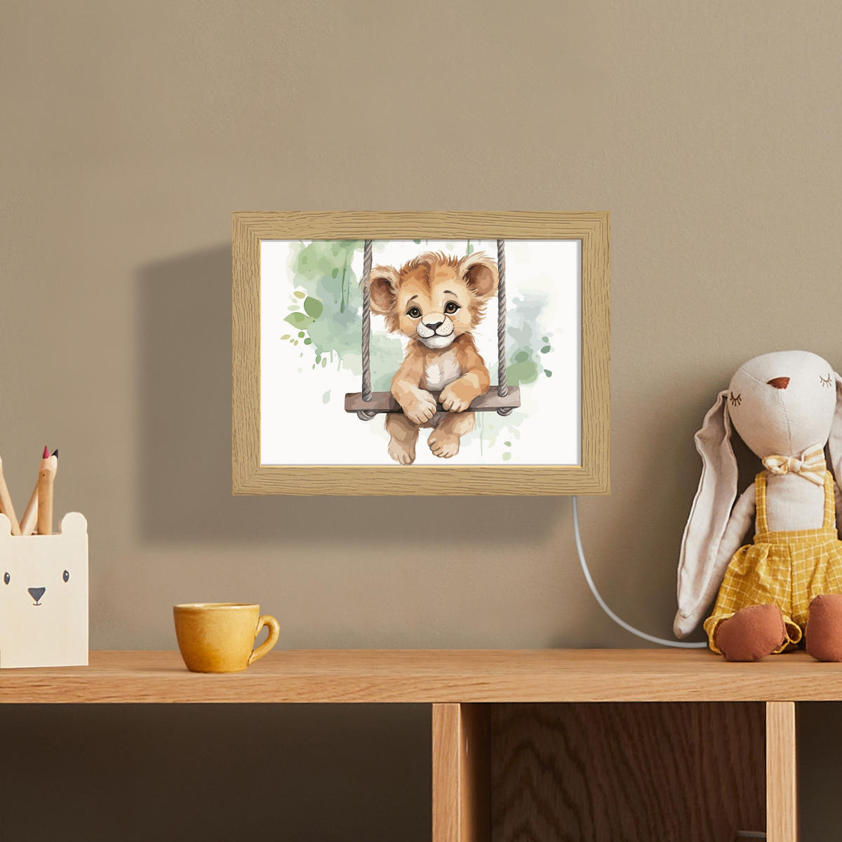 WANDLEUCHTE Löwe - Tier - Kinder - Dschungel 20x15 cm - Weiß, Holzwerkstoff (20/15/8cm) - OnlyWow