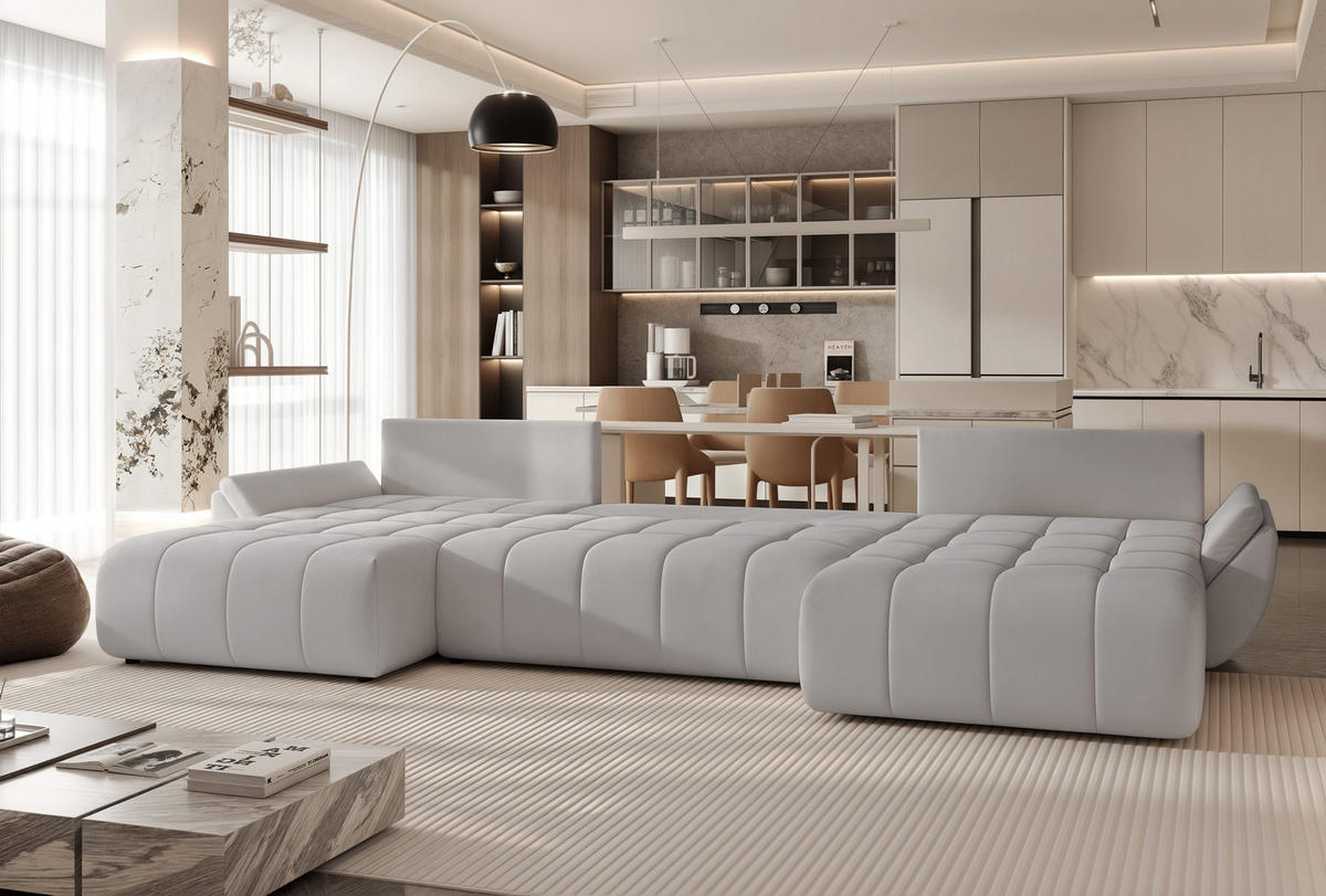 WOHNLANDSCHAFT DIEGO mit Schlaffunktion und Bettkasten Grau - Grau, Holzwerkstoff/Kunststoff (382/91/190cm) - Idohome