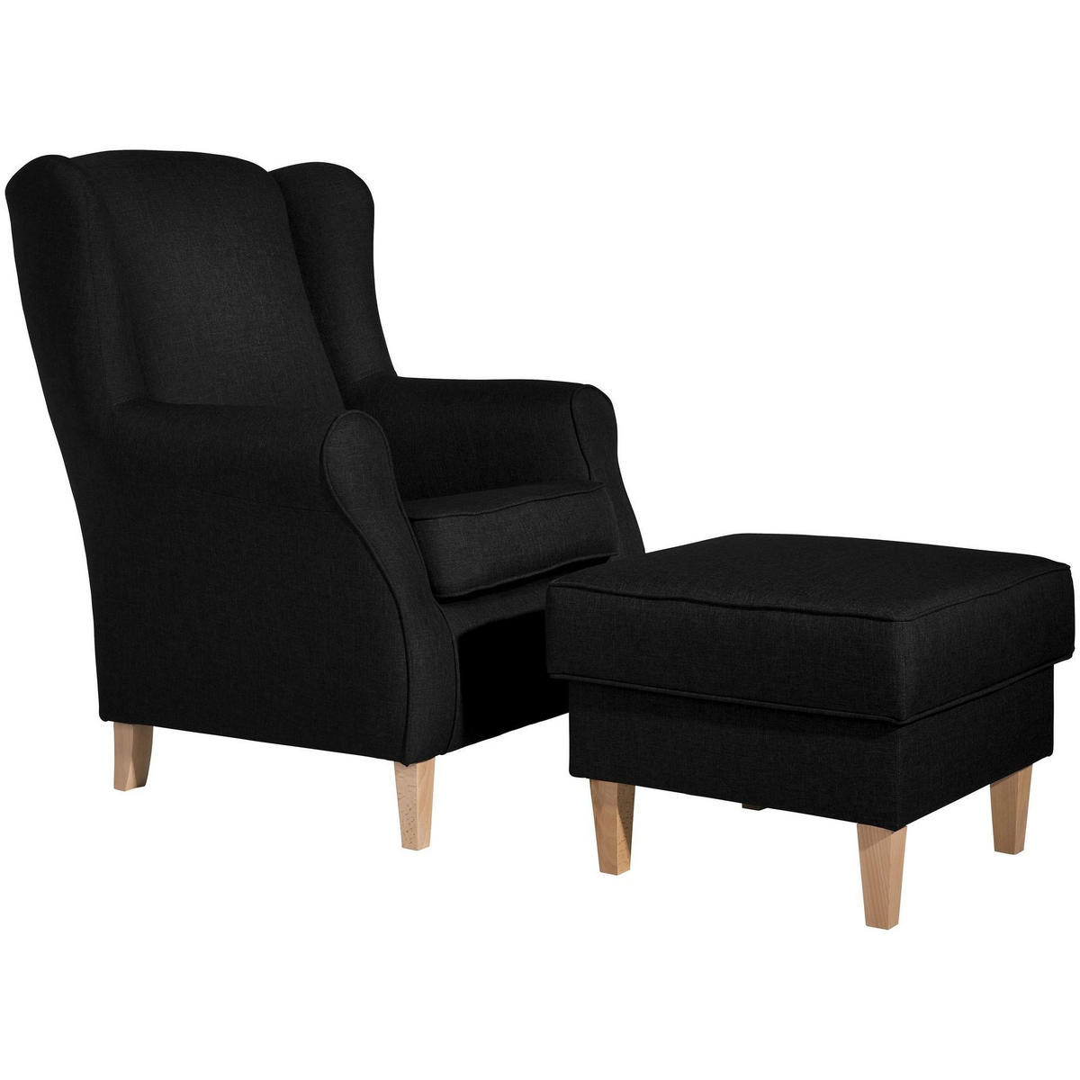 OHRENSESSEL Karlen Bezug Flachgewebe Buche natur / schwarz - Buchefarben/Schwarz, Kunststoff (86/103/77cm) - 58aufmkessel