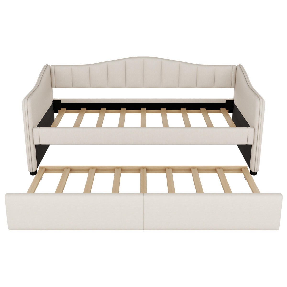 POLSTERBETT mit LED-Beleuchtung 90/200 cm in Beige mit ausziehbarem Rollbett - Beige, Textil (90/200cm) - BEAOK