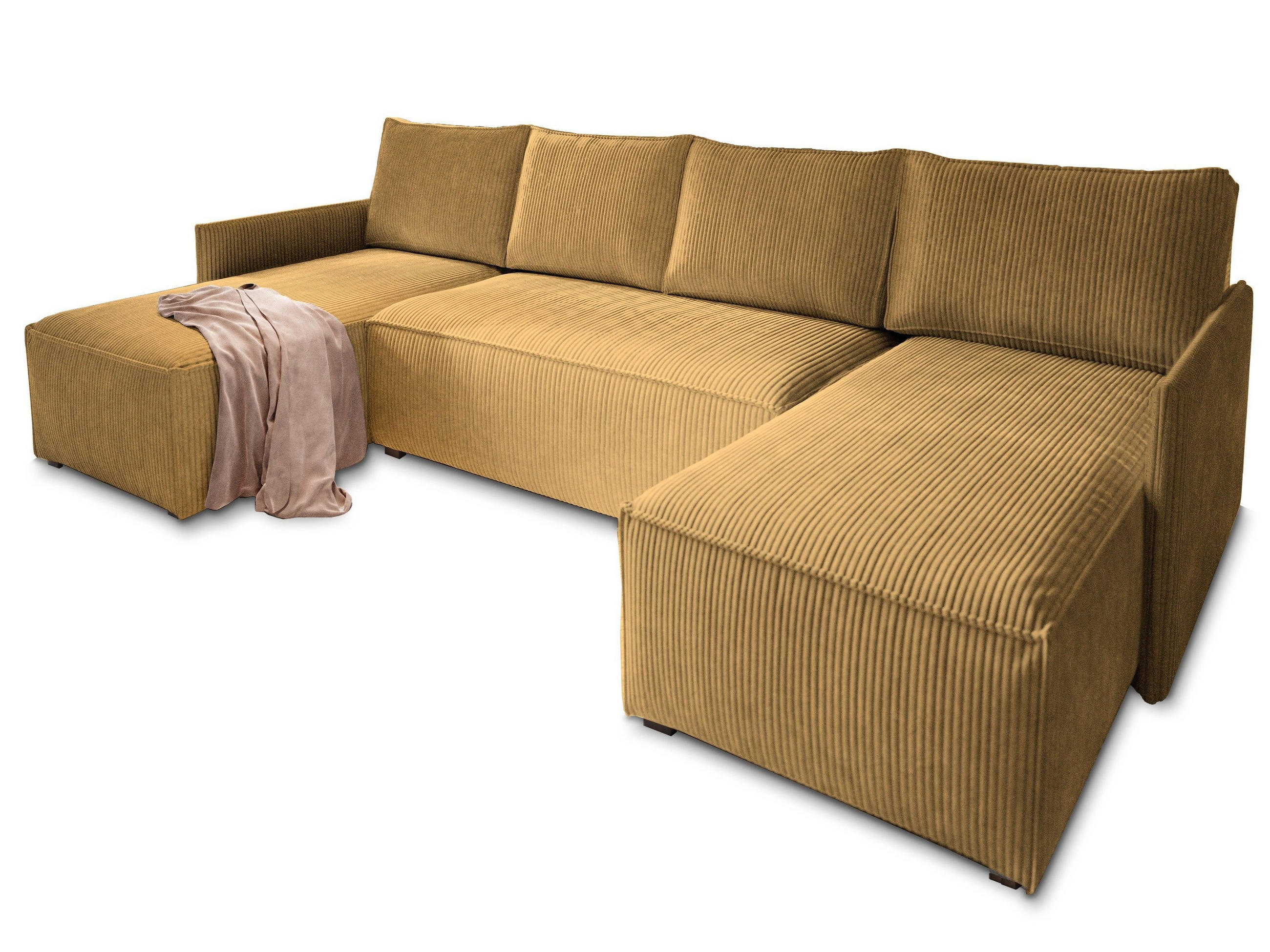 ROHOVÁ SEDAČKA TRES žlutá - šedá/žlutá, dřevo/textil (271/140cm) - MASSENO