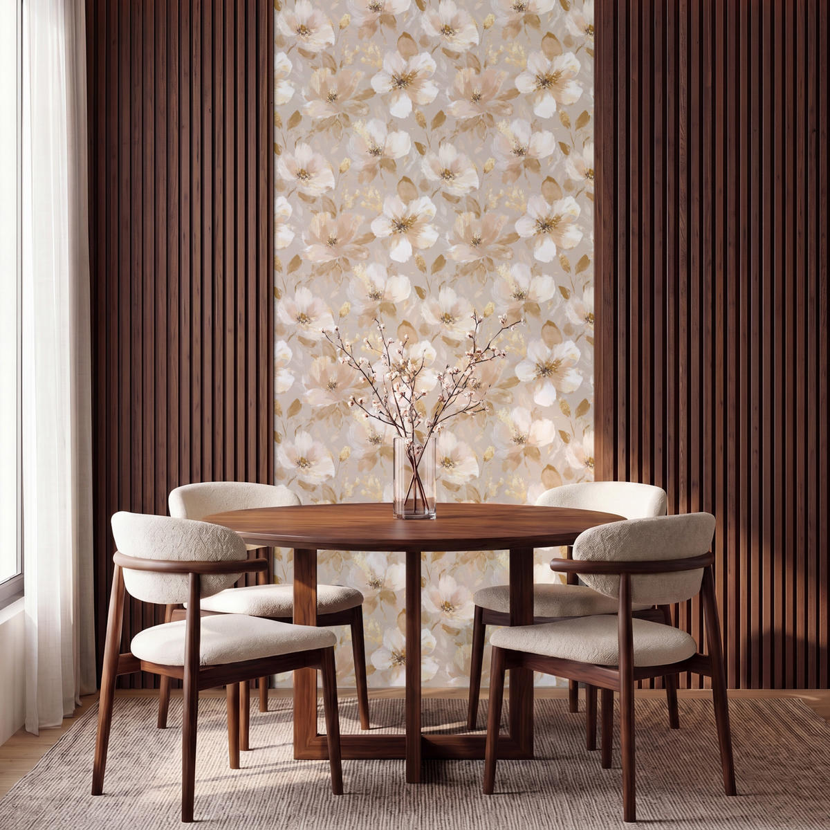 TAPETE - Blumen - künstlerisch - Gold - 140x300 cm - Beige, Papier (140/300cm) - OnlyWow