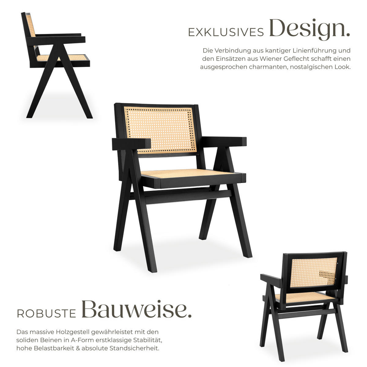 ARMLEHNSTUHL 4er Set Lissy,59 x 56,5 x 82,5 cm, Belastbarkeit 120 kg,schwarz - Schwarz, Holz (59.5/82.5/56.5cm) - tectake