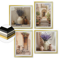 WANDBILDER 4er Set - 50x50 cm & 40x60 cm Goldrahmen - Lavendelblüten und Architektur - Goldfarben, Kunststoff (50/50cm) - ArtPrintCave