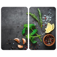 HERDABDECKPLATTEN 2er-Set Herbs - Schwarz, Glas (30/5.5/52cm) - Wenko